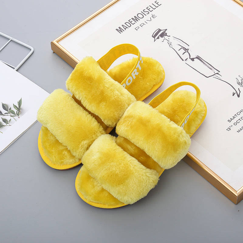 Faux Fur Open Toe Slippers-Jewearrings