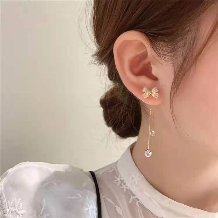 Bow Knot Explosive Earrings Trendy Temperament High Sense Tassel-Jewearrings