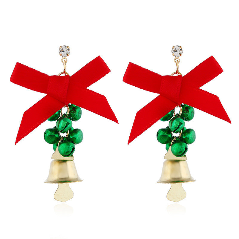 European And American Creative Christmas Bow Bell Earrings-Jewearrings