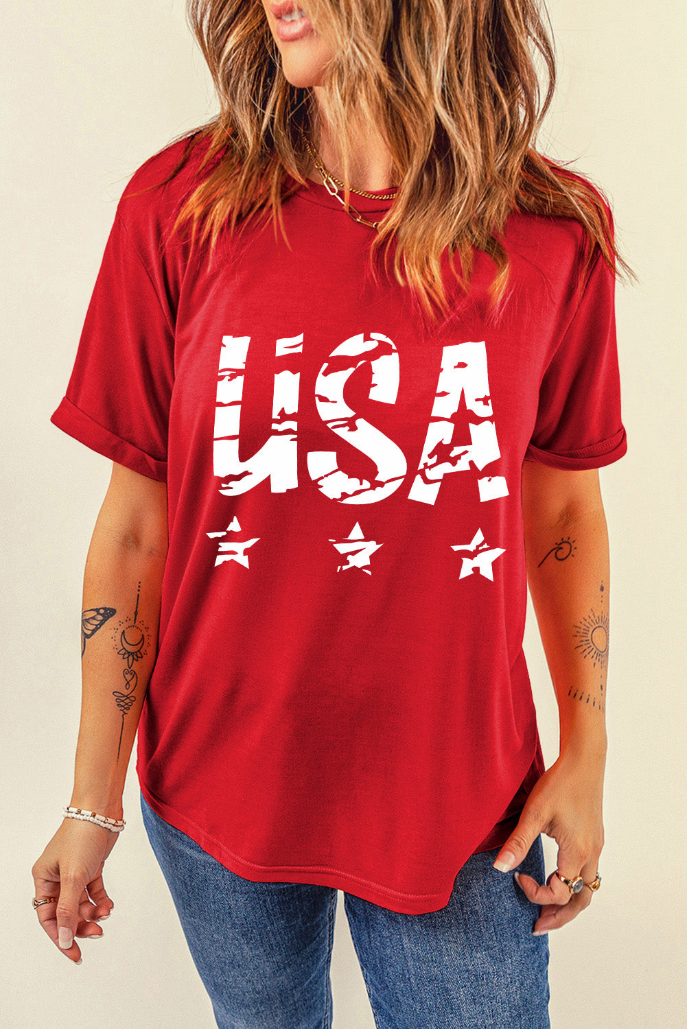 USA Round Neck Short Sleeve T-Shirt-Jewearrings