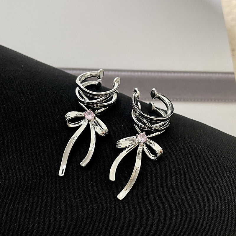 Ear Clip Cold Ballet Style Ribbon Bow Earrings Fashion-Jewearrings