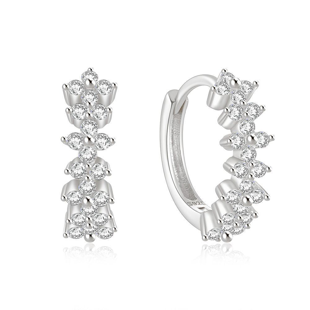 Silver Super Flash Single Row Petal Diamond Earrings For Women-Jewearrings