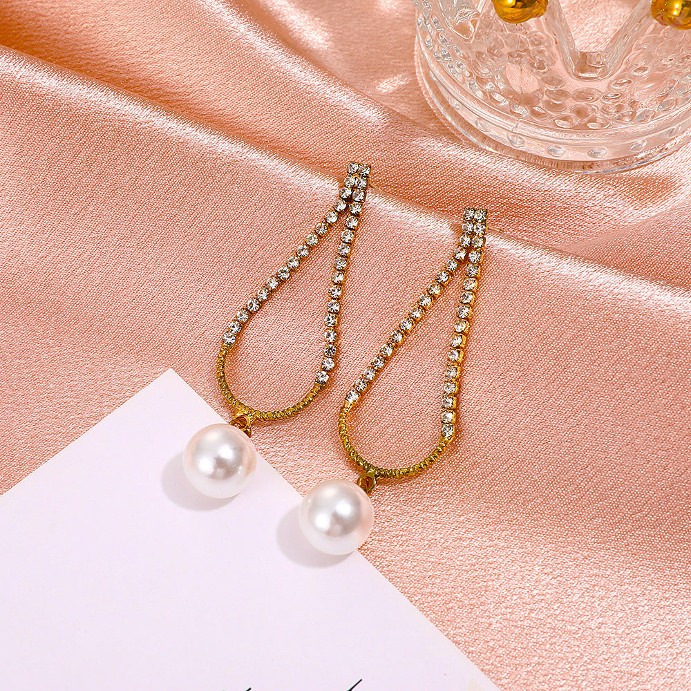 Simple Pearl Drop Earrings Cold Wind French Zircon-Jewearrings