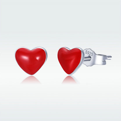 Popular S925 Sterling Silver Red Heart Shaped Female Earrings-Jewearrings