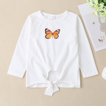 Round Neck Butterfly Graphic Long Sleeve T-Shirt-Jewearrings