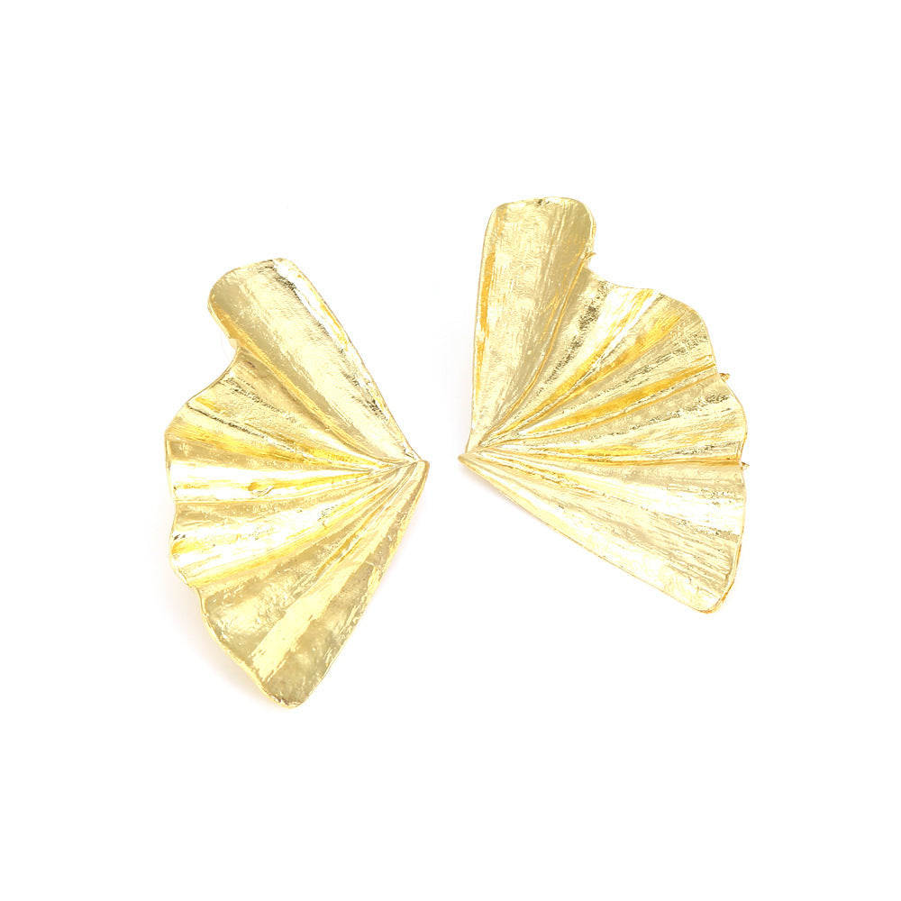 Vintage Vacation Fan Shaped Leaf Alloy Stud Earrings-Jewearrings