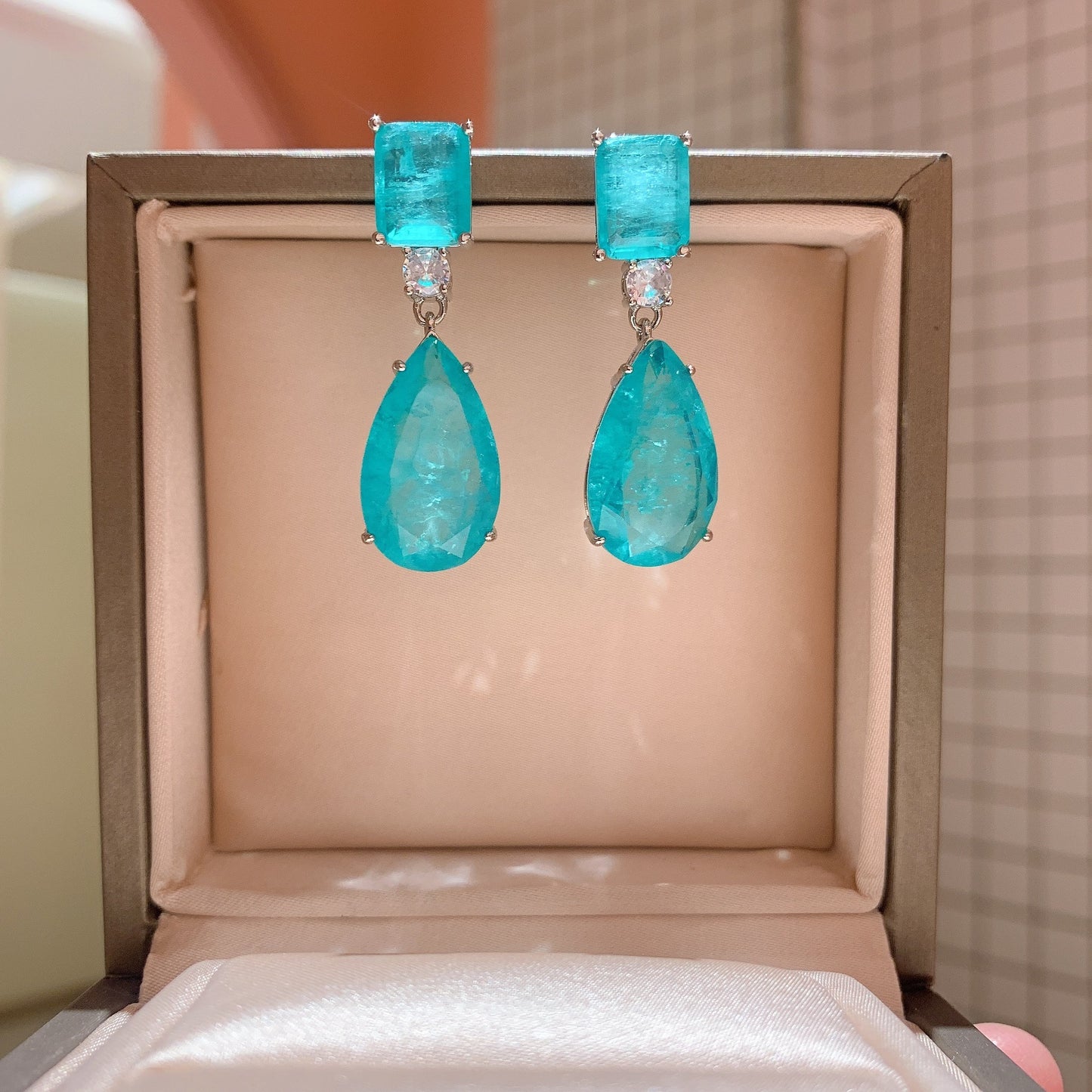 Pear Shaped Paraiba Earrings Emerald-Jewearrings