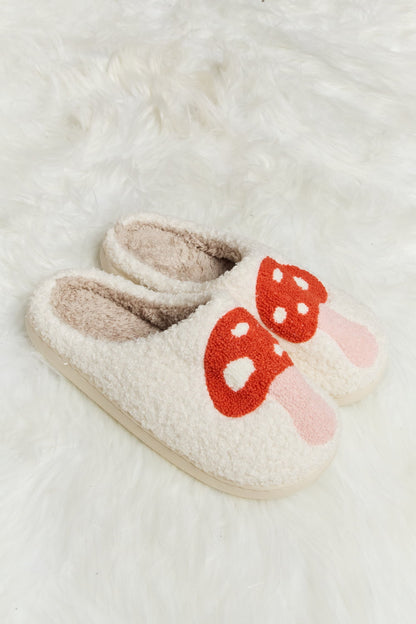 Melody Mushroom Print Plush Slide Slippers-Jewearrings