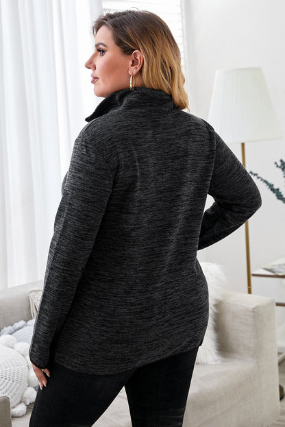 Plus Size Heathered Quarter Zip Pullover-Jewearrings