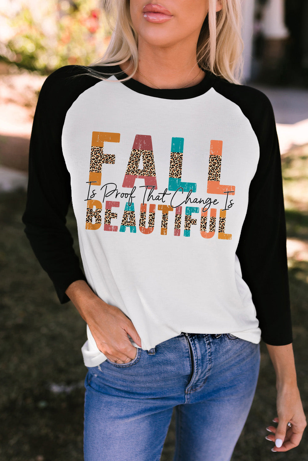 Round Neck Long Sleeve FALL IS PROOF THAT CHANGE IS BEAUTIFUL Graphic Tee-Jewearrings