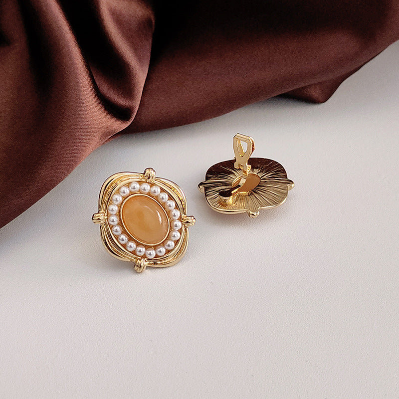 New Palace Style Earrings Yellow Gemstone Pearl Ring-Jewearrings