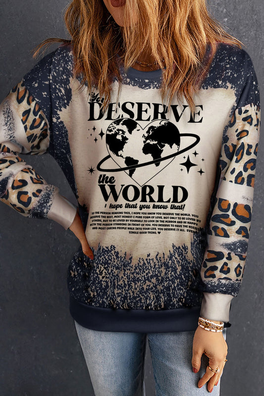 YOU DESERVE THE WORLD Leopard Round Neck Sweatshirt-Jewearrings