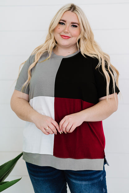 Plus Size Color Block Round Neck T-Shirt-Jewearrings