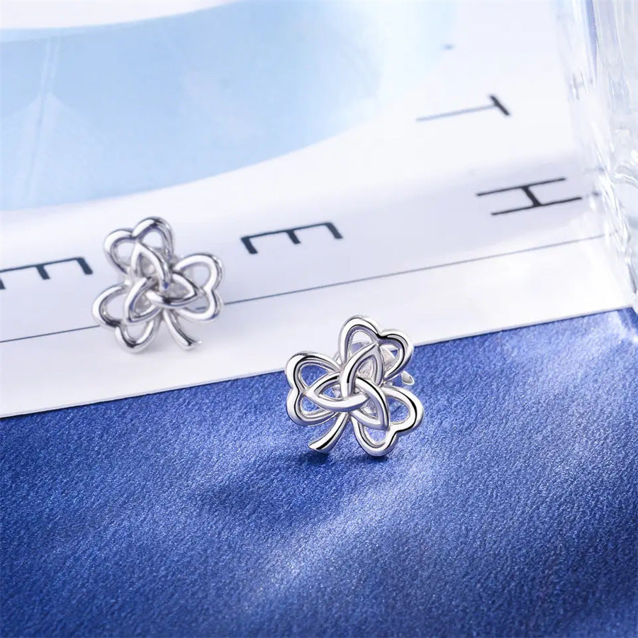 925 Sterling Silver Three-leaf Clover Simple Low Allergy Earrings-Jewearrings