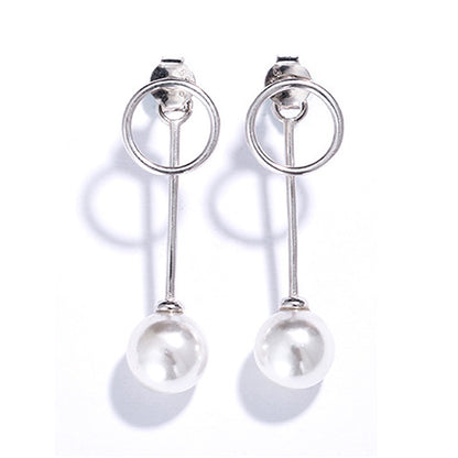 Sterling Silver Circle Set Pearl Drop Earrings-Jewearrings