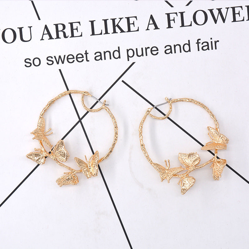 Women's Temperament Butterfly Large Circle Hoop Earrings-Jewearrings