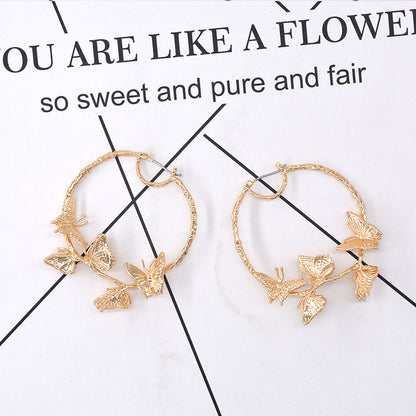 Women's Temperament Butterfly Large Circle Hoop Earrings-Jewearrings