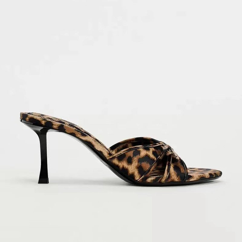 Bow Leopard Kitten Heel Sandals-Jewearrings