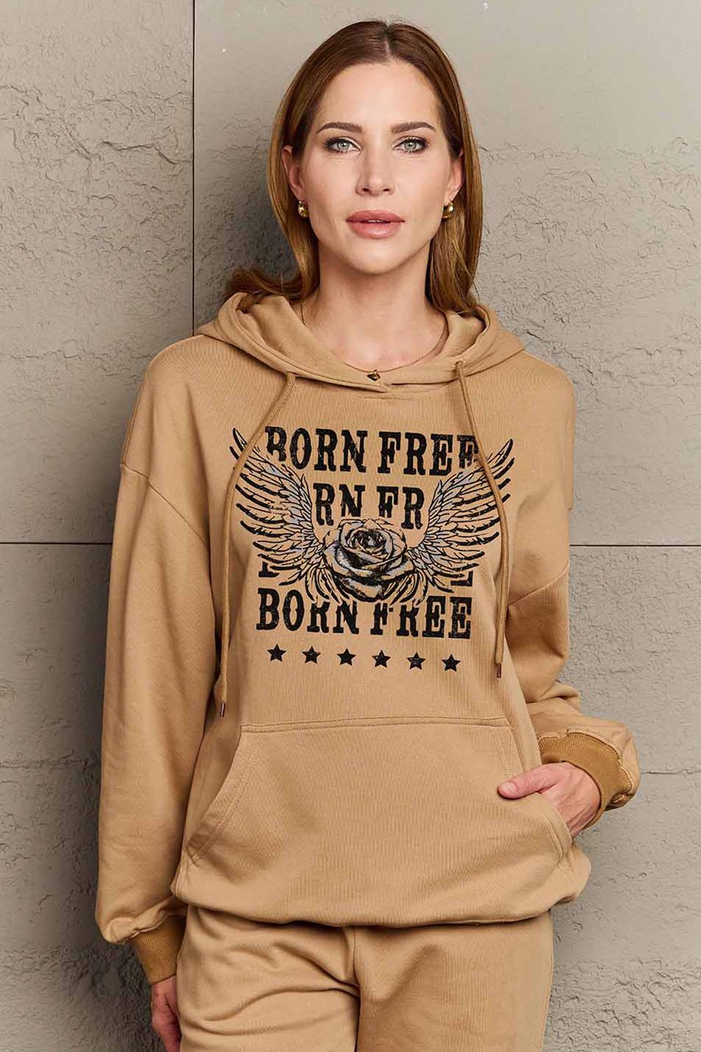 Simply Love Simply Love Full Size BORN FREE Graphic Hoodie-Jewearrings