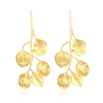 Vintage Temperament Long Gold Leaf Earrings-Jewearrings