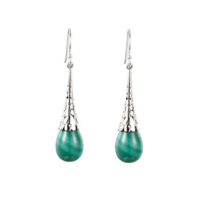 Women's Fashion Elegant Silver Malachite Drop Earrings-Jewearrings