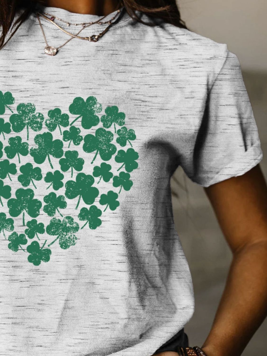 Full Size Lucky Clover Round Neck Short Sleeve T-Shirt-Jewearrings