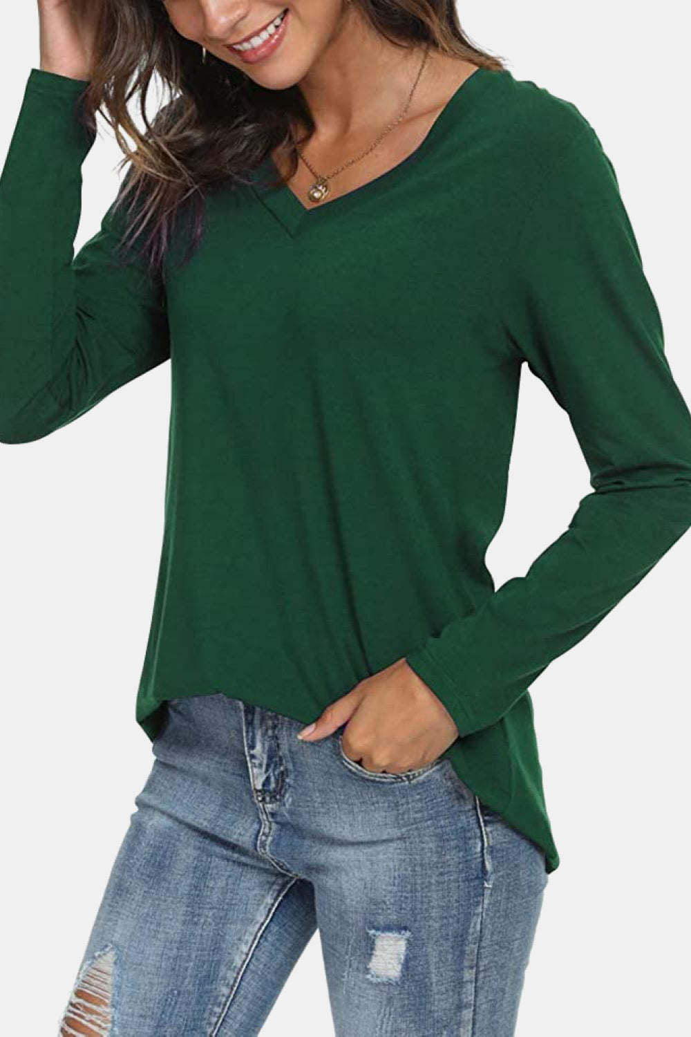 V-Neck Long Sleeve T-Shirt-Jewearrings