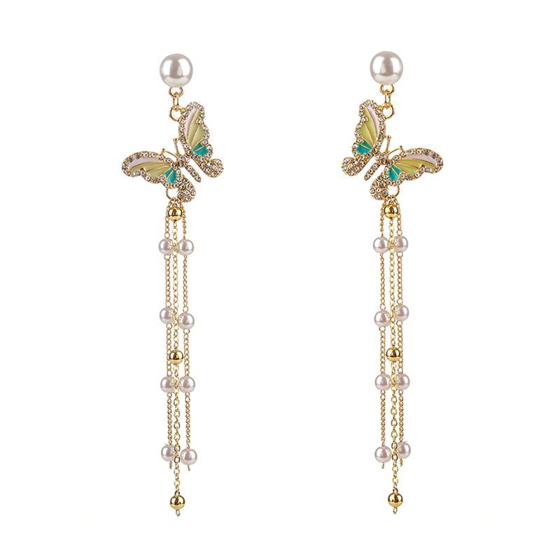 S925 Silver Needle Super Fairy Pearl Tassel Earrings Pearl Butterfly-Jewearrings