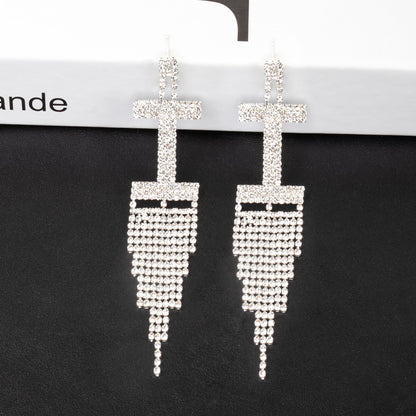 Fashion Jewelry 925 Silver Needle Ornaments Rhinestone Letter B Earrings Banquet Tassel Ear Ornaments Female-Jewearrings