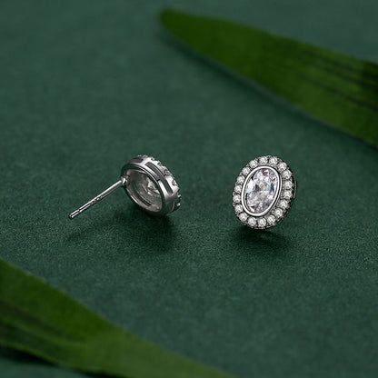 S925 Sterling Silver Oval Simulation Drill Stud Earrings-Jewearrings