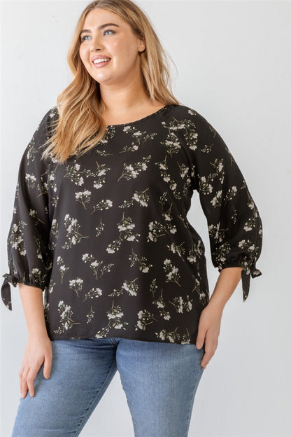 Zenobia Plus Size Floral Round Neck Blouse-Jewearrings