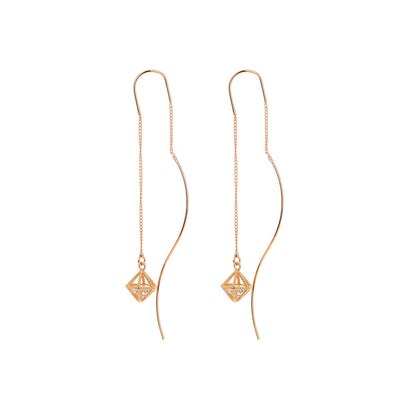 Gold Bronze Cutout Zircon Tassel Earrings-Jewearrings