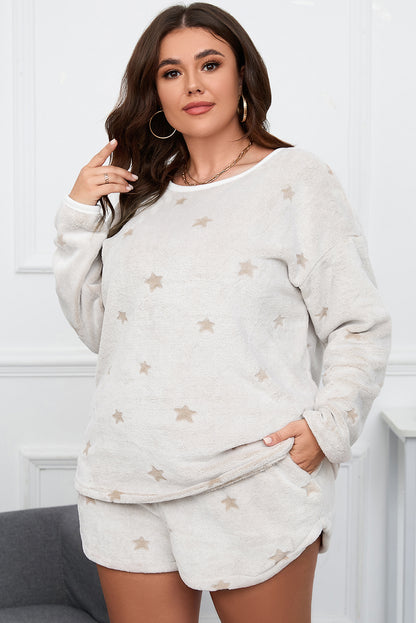 Plus Size Star Dropped Shoulder Top and Shorts Lounge Set-Jewearrings