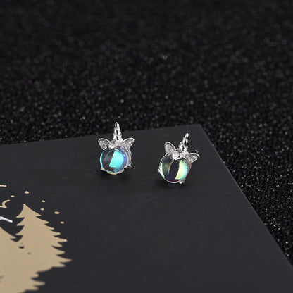 S925 Silver Stud Earrings Female Rainbow Synthetic Glaze-Jewearrings