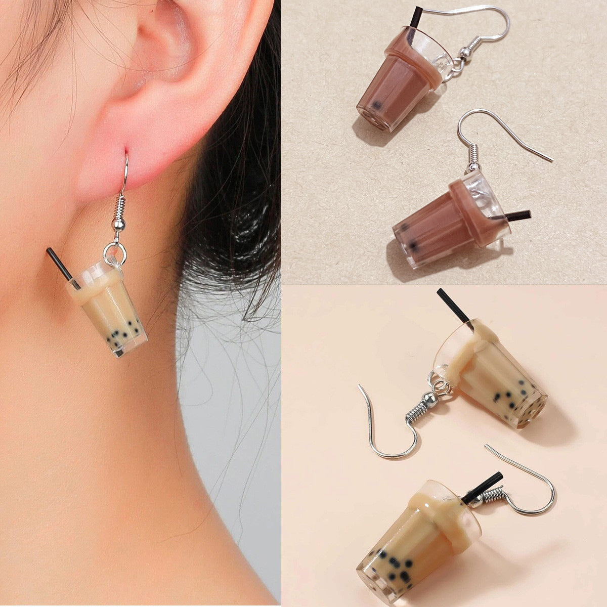 Ins Style Cute Fashion Pearl Milk Tea Beverage Coffee Stud Earrings-Jewearrings