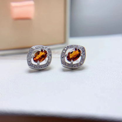 Natural Citrine Stud 925 Silver Retro Colored Gems Ornament Crystal Accessories Stud Earrings-Jewearrings