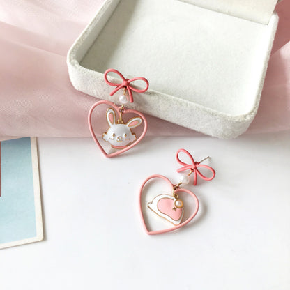 Silver Needle Love Bow Earrings Creative And Cute-Jewearrings