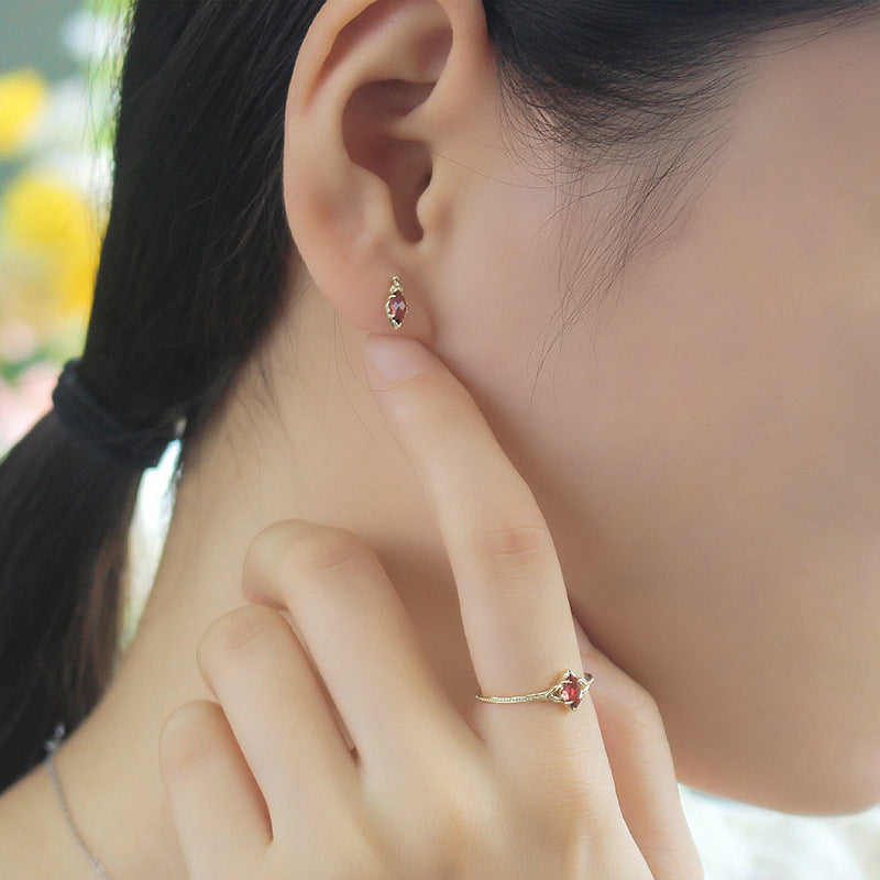 S925 Silver Plated 14K Gold Garnet Earrings-Jewearrings