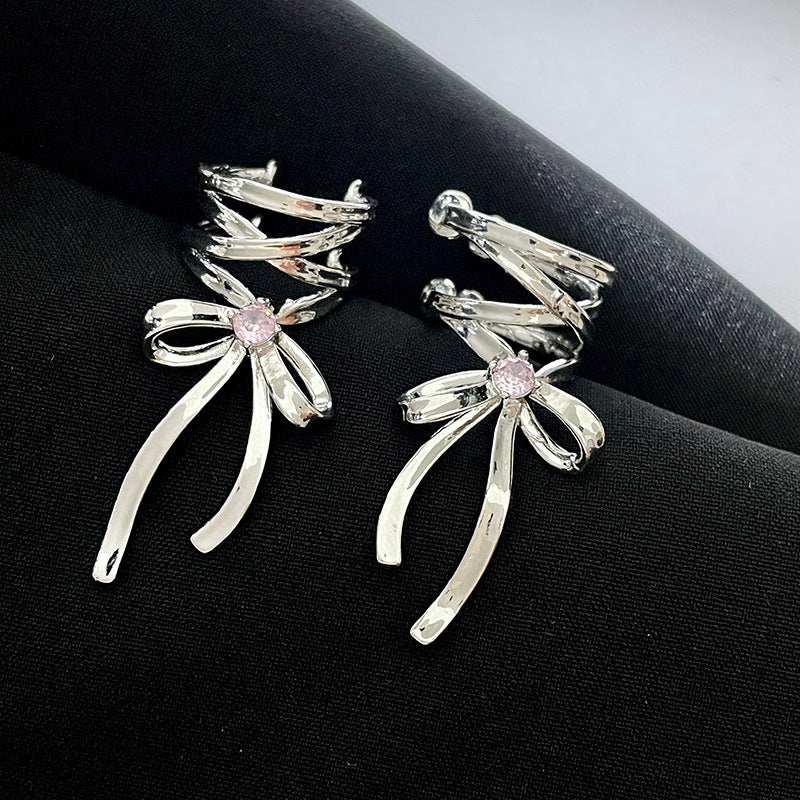 Ear Clip Cold Ballet Style Ribbon Bow Earrings Fashion-Jewearrings