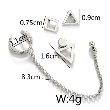 Alloy Inverted Triangle Square Metal Ear Clip Earrings 4-piece Set-Jewearrings