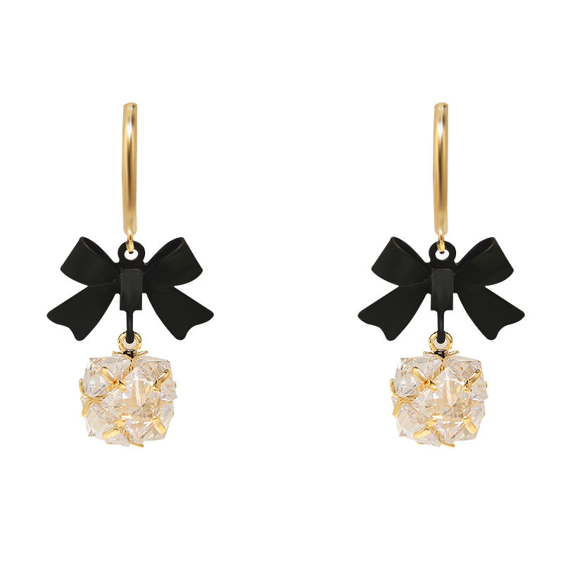 Black Bow Earrings Niche Retro High End Mosquito Coil Ear Clip-Jewearrings