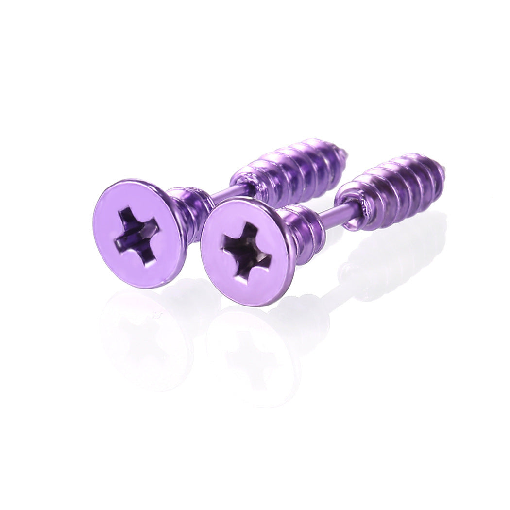 Stainless Steel Personalized Hip Hop Screw Stud Earrings-Jewearrings