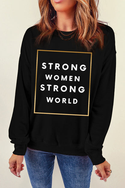 STRONG WOMEN STRONG WORLD Graphic Drop Shoulder Sweatshirt-Jewearrings