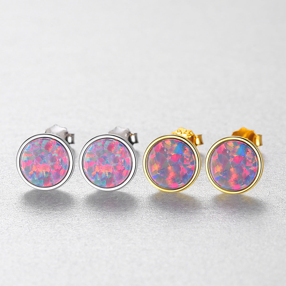 Women's Sterling Silver Stud Earrings Korean All-match Color Treasure Earrings-Jewearrings