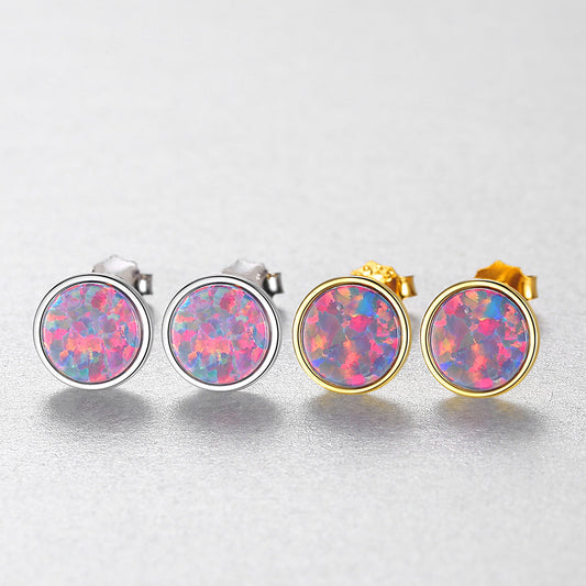 Women's Sterling Silver Stud Earrings Korean All-match Color Treasure Earrings-Jewearrings