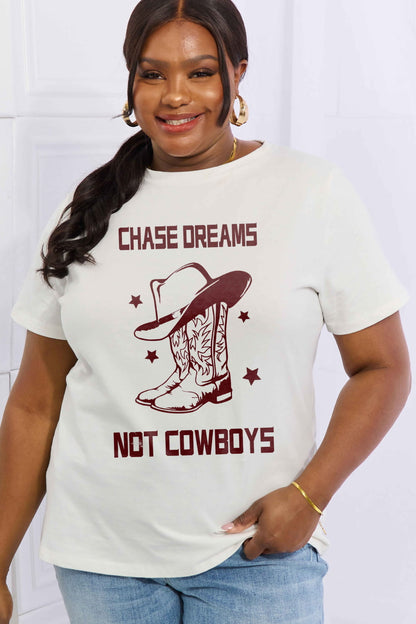 Simply Love Simply Love Full Size CHASE DREAMS NOT COWBOYS Graphic Cotton Tee-Jewearrings