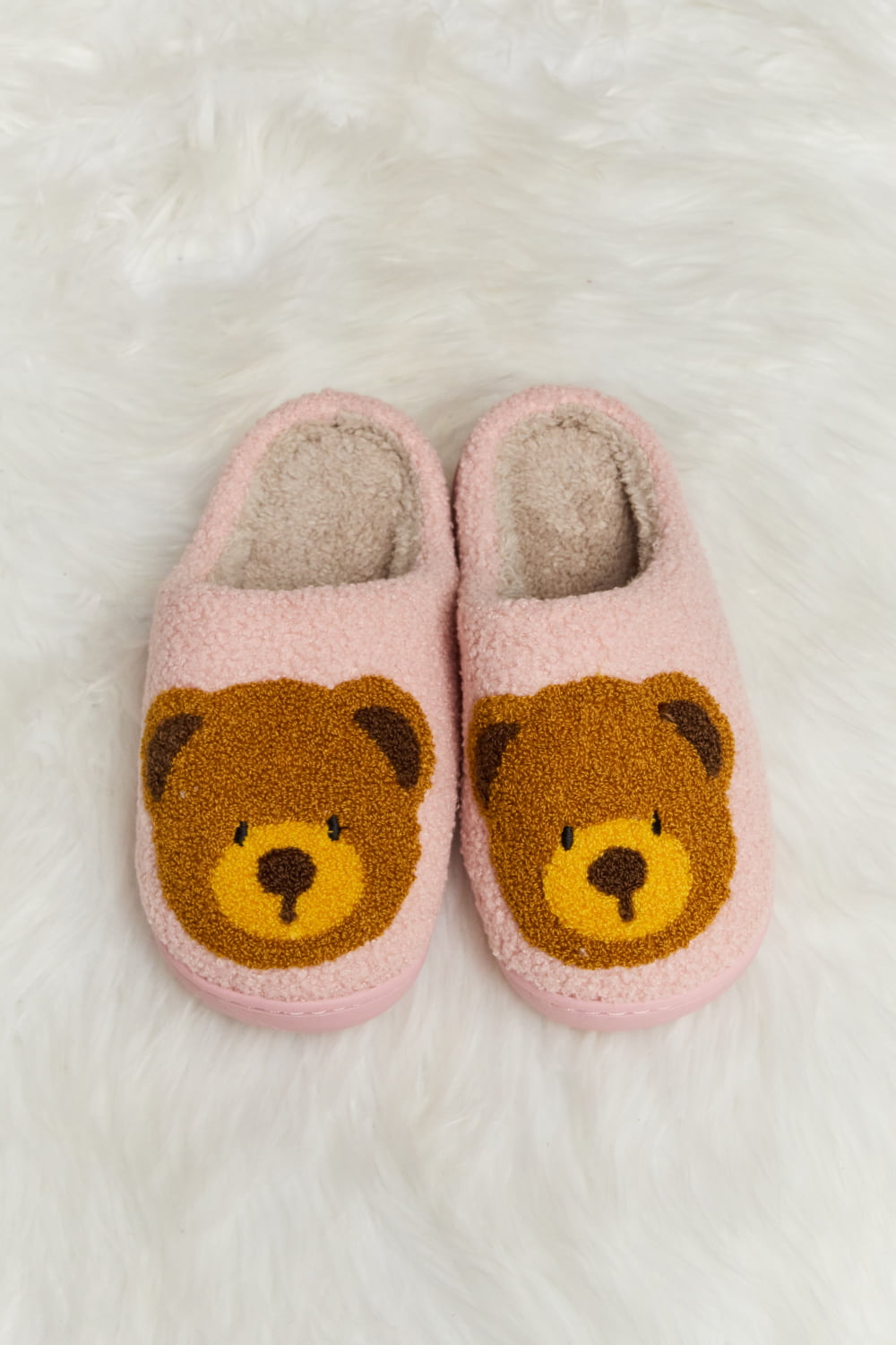 Melody Teddy Bear Print Plush Slide Slippers-Jewearrings