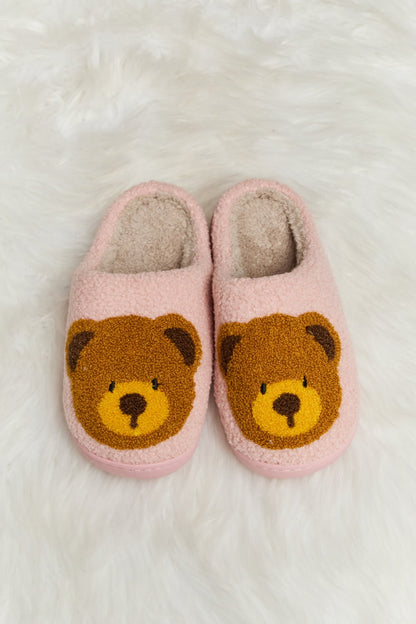 Melody Teddy Bear Print Plush Slide Slippers-Jewearrings