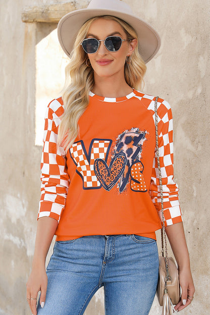 Checkered Round Neck Long Sleeve Sweatshirt-Jewearrings