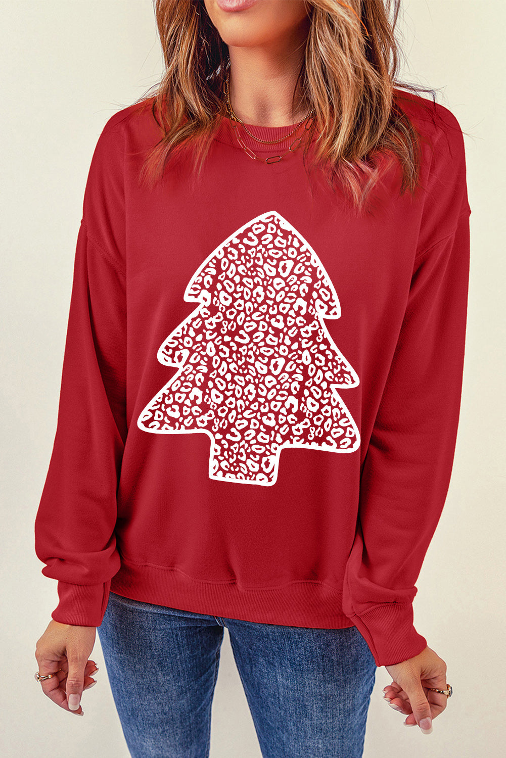 Christmas Tree Graphic Round Neck Sweatshirt-Jewearrings